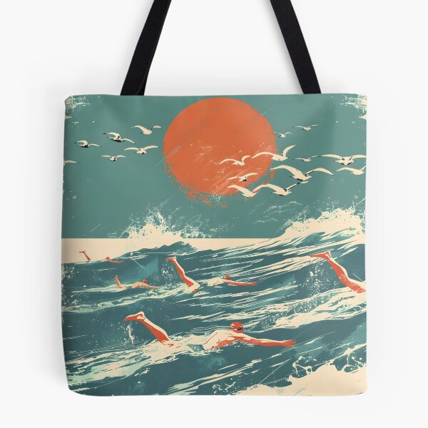 Item preview, Swimmers  waves and seagulls retro sunset   designed and sold by Wildflow Creations.