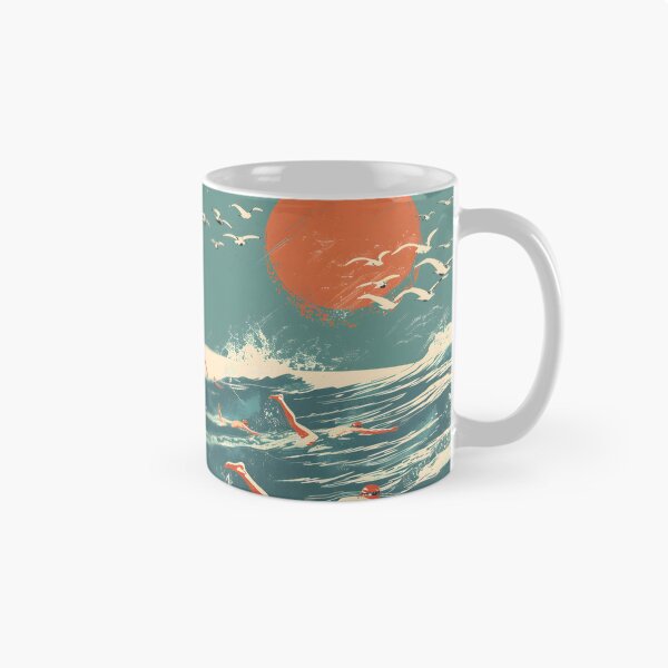 Item preview, Swimmers  waves and seagulls retro sunset   designed and sold by Wildflow Creations.