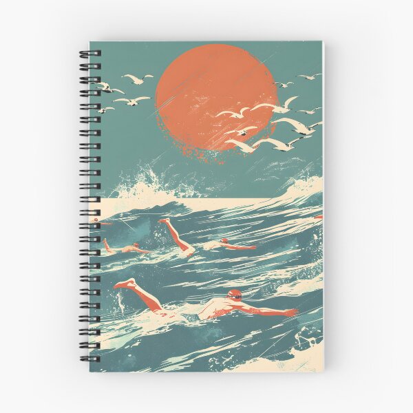 Item preview, Swimmers  waves and seagulls retro sunset   designed and sold by Wildflow Creations.