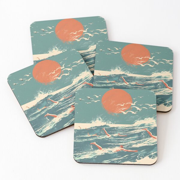 Item preview, Swimmers  waves and seagulls retro sunset   designed and sold by Wildflow Creations.