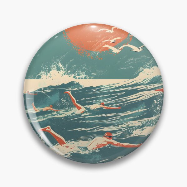 Item preview, Swimmers  waves and seagulls retro sunset   designed and sold by Wildflow Creations.