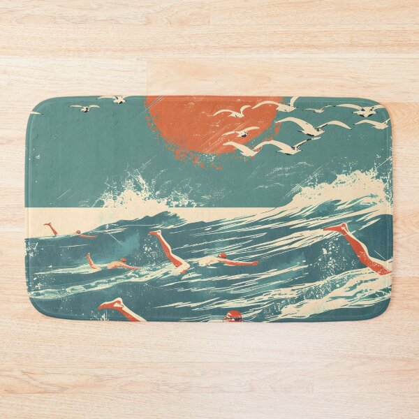 Item preview, Swimmers  waves and seagulls retro sunset   designed and sold by Wildflow Creations.