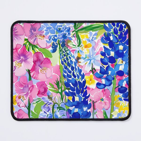 Item preview, Lupin and Hollyhocks bright watercolor flowers designed and sold by SophieClimaArt.