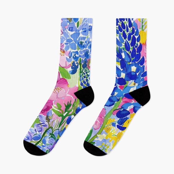 Item preview, Lupin and Hollyhocks bright watercolor flowers designed and sold by SophieClimaArt.