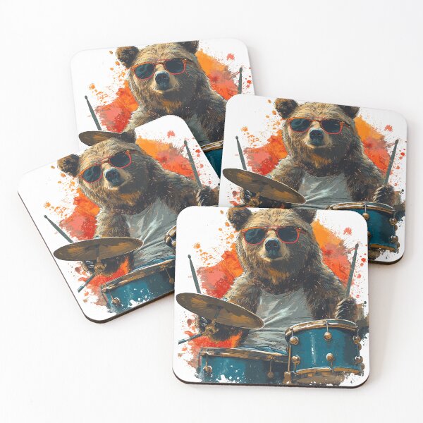 Item preview, Bear Playing Drums, Bear Grooves designed and sold by KapuczeShop.