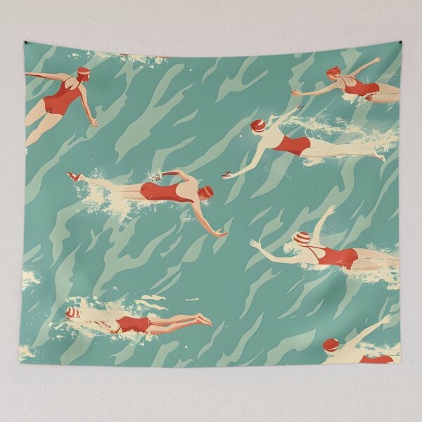 Item preview, Synchro swimmers retro pattern designed and sold by Wildflow Creations.