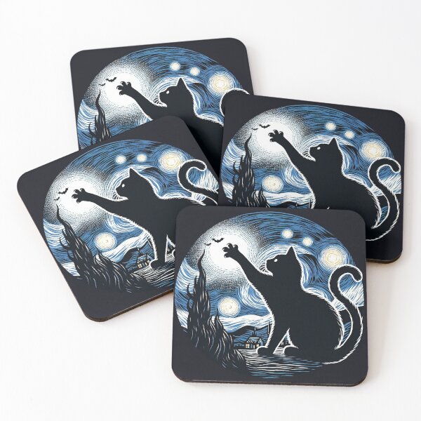 Item preview, Cat in the nigth with star and bats, impressionism, famous painting, Starry Night Style Van Gogh painting Cat Lover designed and sold by Collagedream.