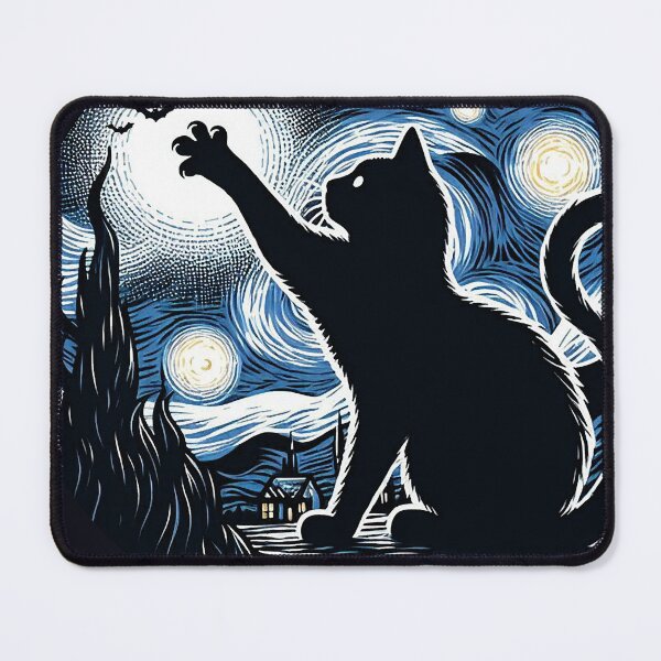 Item preview, Cat in the nigth with star and bats, impressionism, famous painting, Starry Night Style Van Gogh painting Cat Lover designed and sold by Collagedream.