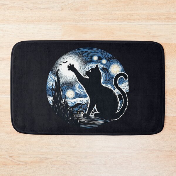 Item preview, Cat in the nigth with star and bats, impressionism, famous painting, Starry Night Style Van Gogh painting Cat Lover designed and sold by Collagedream.