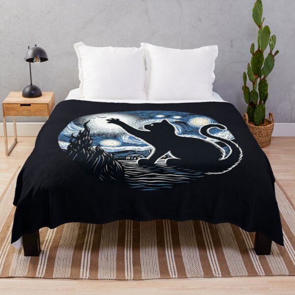 Artikelvorschau, Katze in der Nacht mit Stern und Fledermäusen, Impressionismus, berühmtes Gemälde, Sternennacht-Stil, Van Gogh-Gemälde, Katzenliebhaber entworfen und verkauft von Collagedream.