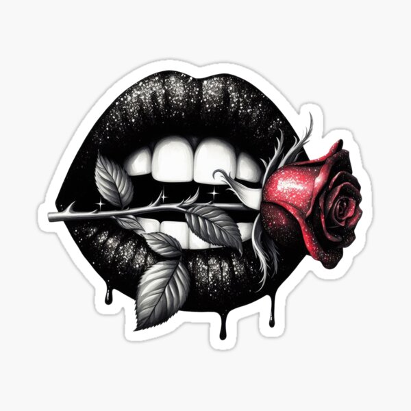 Artikel-Vorschau von Rote Rose in glänzenden schwarzen Lippen, designt und verkauft von Margival.