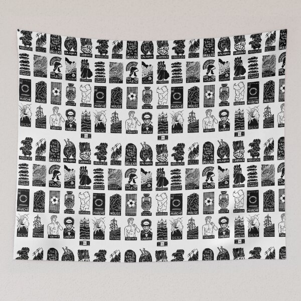 Item preview, 20 Regions of Italy Map Linocut (black and white) designed and sold by louweasely.