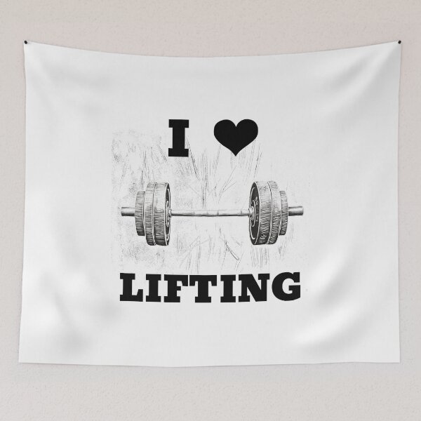 Item preview, I LOVE / HEART LIFTING Black Lettering Black Heart Barbell Design designed and sold by Primal Pump Co LTD.