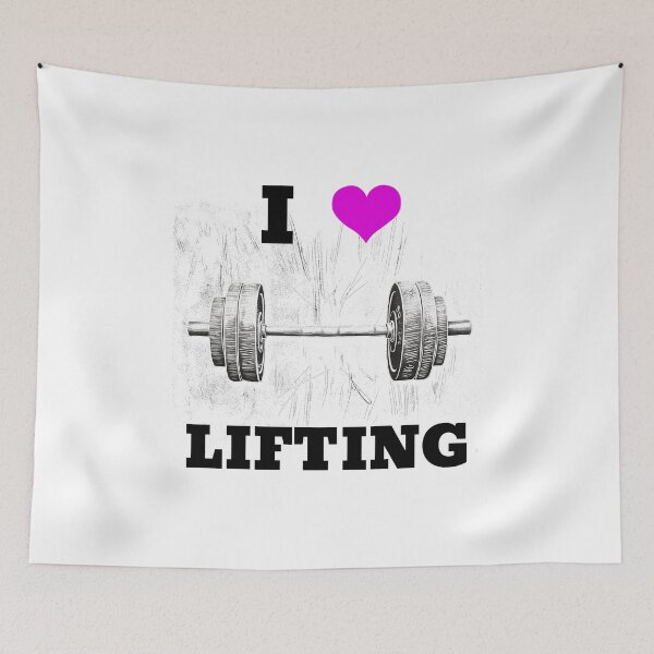 Item preview, I LOVE / HEART LIFTING Black Lettering Pink Heart Barbell Design designed and sold by Primal Pump Co LTD.