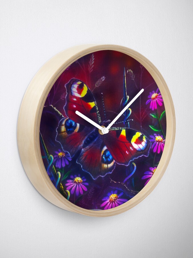 Alternate view of Peacock Butterfly Clock