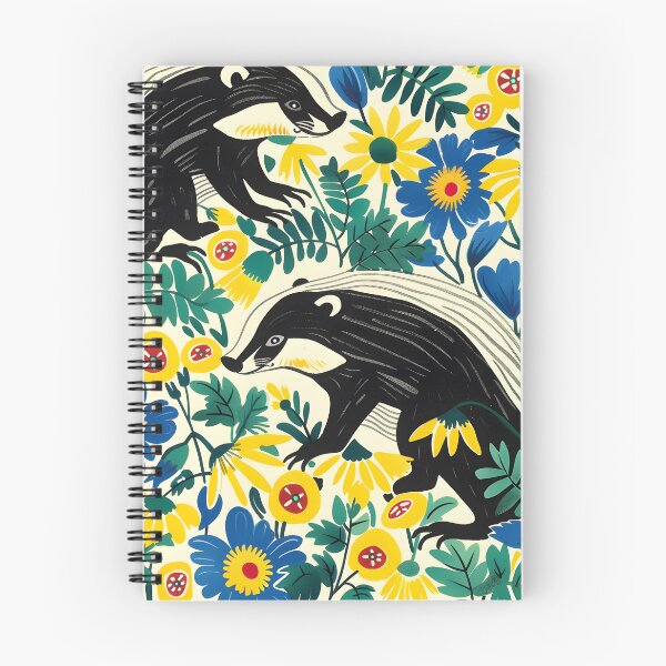 Item preview, Badgers in yellow and blue flowers - contemporary pattern designed and sold by Folksy Living.