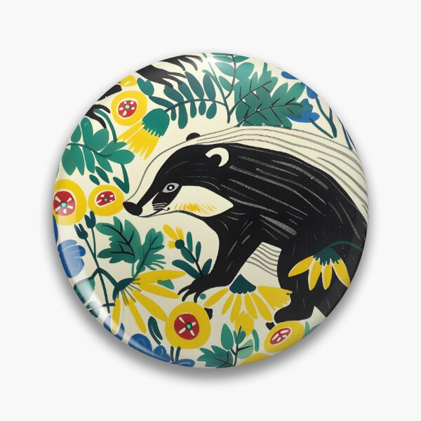 Item preview, Badgers in yellow and blue flowers - contemporary pattern designed and sold by Folksy Living.