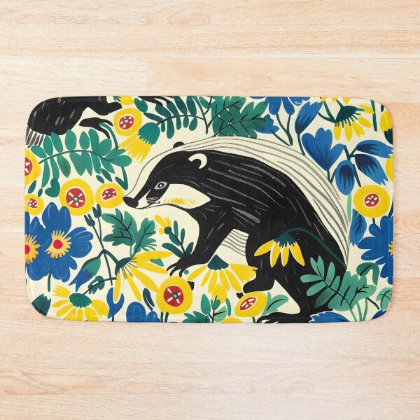 Item preview, Badgers in yellow and blue flowers - contemporary pattern designed and sold by Folksy Living.