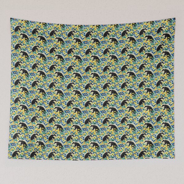 Item preview, Badgers in yellow and blue flowers - contemporary pattern designed and sold by Folksy Living.