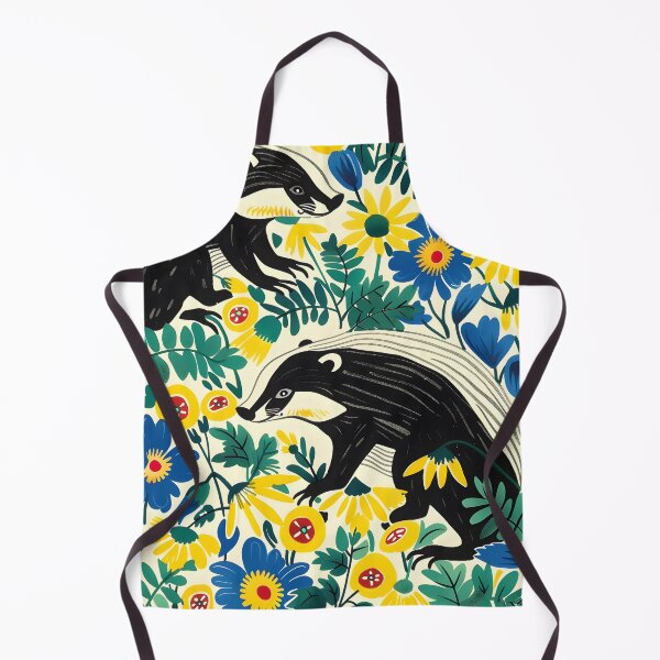 Item preview, Badgers in yellow and blue flowers - contemporary pattern designed and sold by Folksy Living.