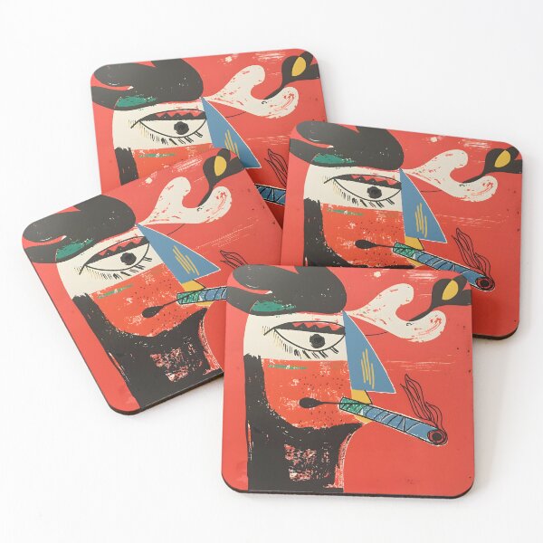 Item preview, Energetic Abstraction- Vibrant Surreal Red Background Frames Stylized Face and Cigar designed and sold by OlfactoART Studio.