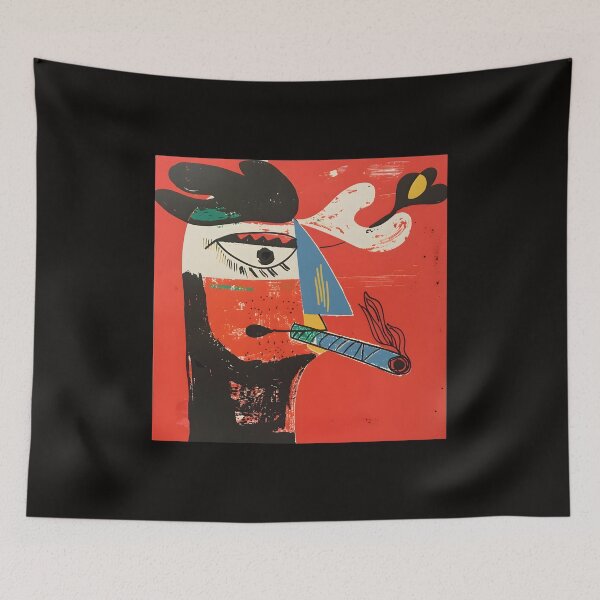 Item preview, Energetic Abstraction- Vibrant Surreal Red Background Frames Stylized Face and Cigar designed and sold by OlfactoART Studio.