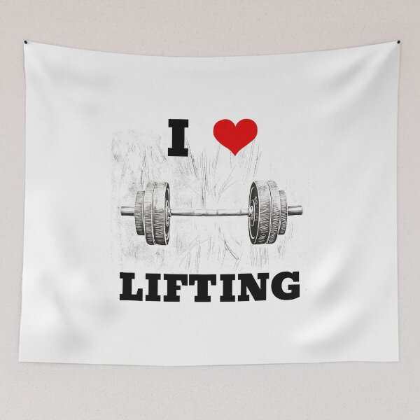 Item preview, I LOVE / HEART LIFTING Black Lettering Red Heart Barbell Design designed and sold by Primal Pump Co LTD.
