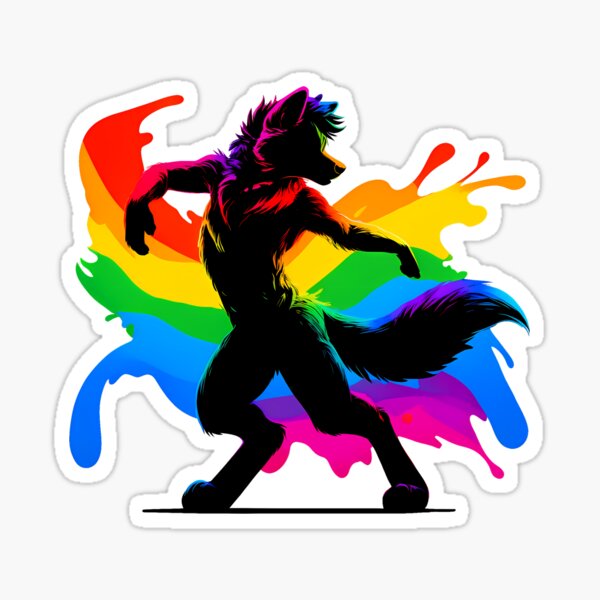 Raving Rainbow LGBTQ Furry Pride Wolf Fursona Sticker