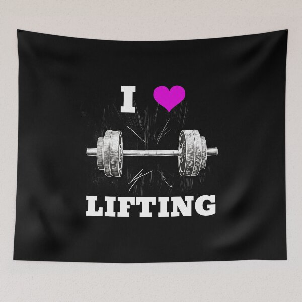 Item preview, I LOVE / HEART LIFTING White Lettering Pink Heart Barbell Design designed and sold by Primal Pump Co LTD.