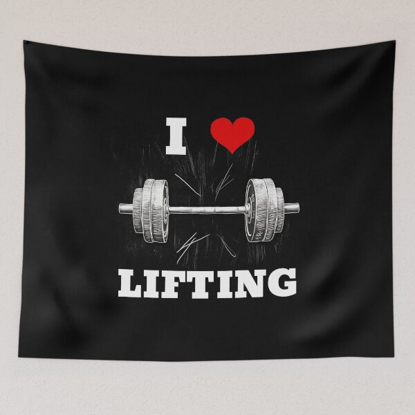 Item preview, I LOVE / HEART LIFTING White Lettering Red Heart Barbell Design designed and sold by Primal Pump Co LTD.