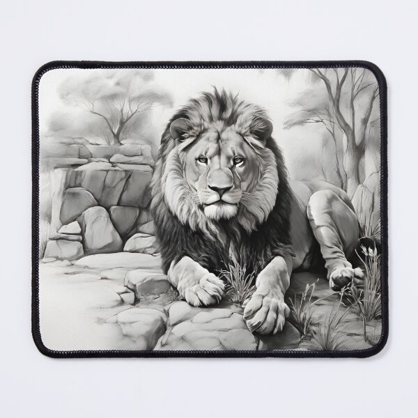 Item preview, Black and white lion pencil drawing designed and sold by Pencil-Art.