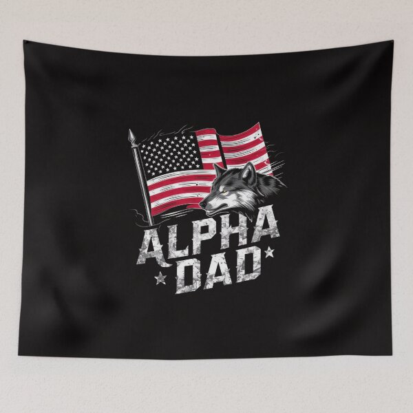 Item preview, Alpha Dad - Patriotic Wolf & Flag T-Shirt designed and sold by HOMEDESIGNPRINT.