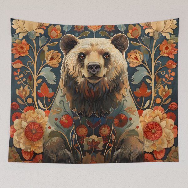 Item preview, Happy cute bear and flowers folk art 3D designed and sold by Folksy Living.