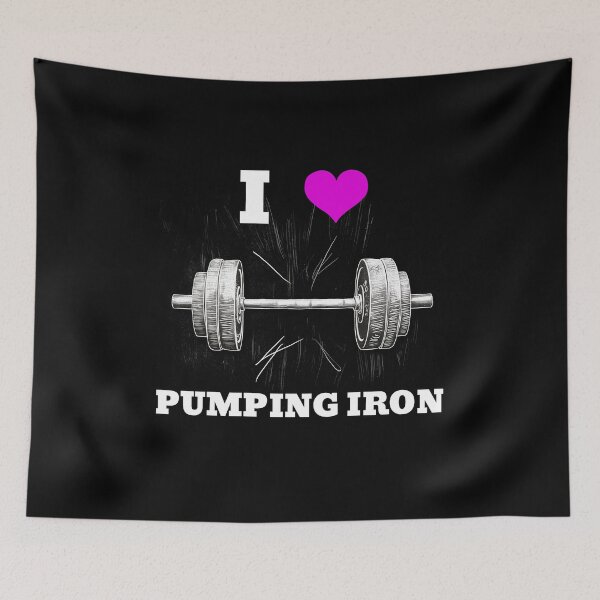 Item preview, I LOVE / HEART PUMPING IRON, White Lettering Pink Heart Barbell Design designed and sold by Primal Pump Co LTD.