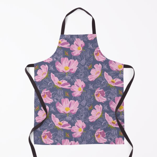 Item preview, Pink cosmic flowers blooming on a blue background. Pattern designed and sold by Deepness2023.