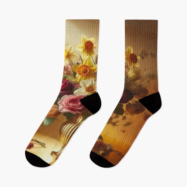 Item preview, a colorful bouquet of flowers in a noble vase with a golden background designed and sold by bernhagen.