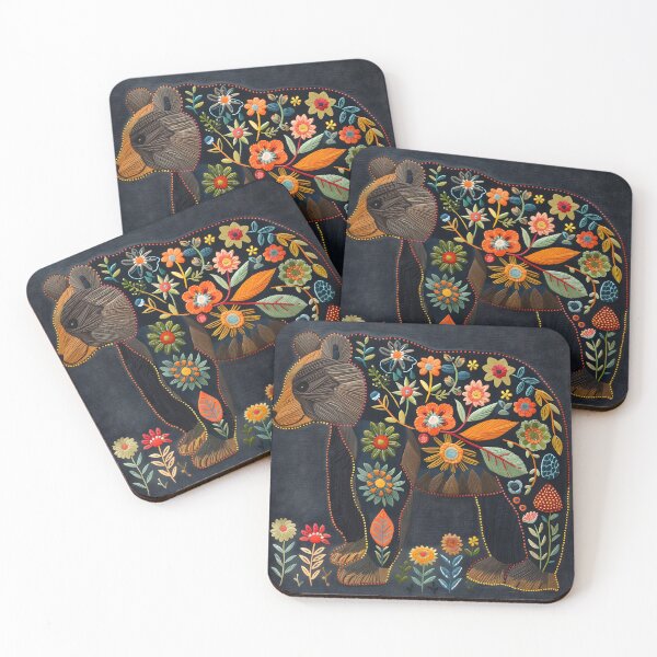 Item preview, Folk bear embroidery with flowers  designed and sold by Folksy Living.