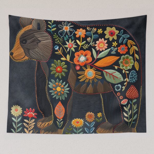 Item preview, Folk bear embroidery with flowers  designed and sold by Folksy Living.