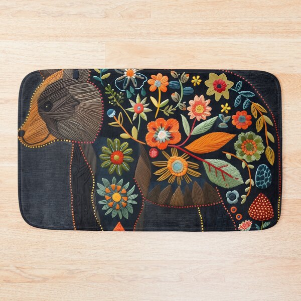 Item preview, Folk bear embroidery with flowers  designed and sold by Folksy Living.