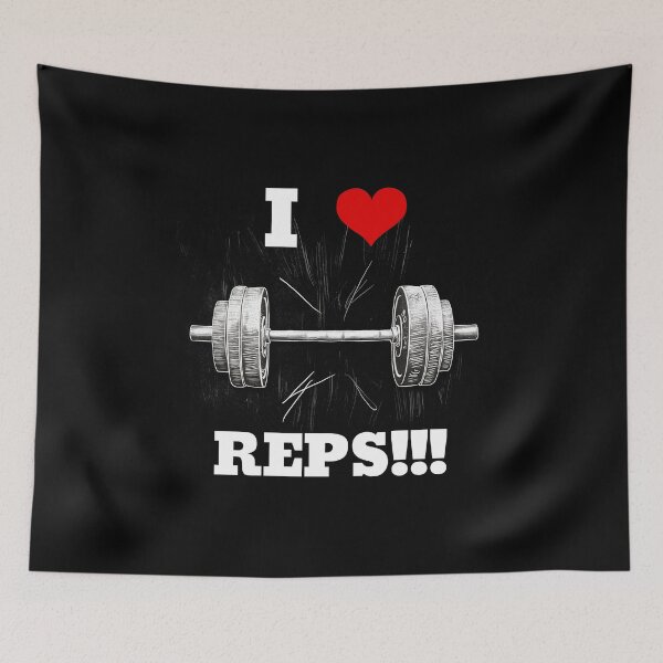 Item preview, I LOVE / HEART REPS!!!, White Lettering Red Heart Barbell Design designed and sold by Primal Pump Co LTD.