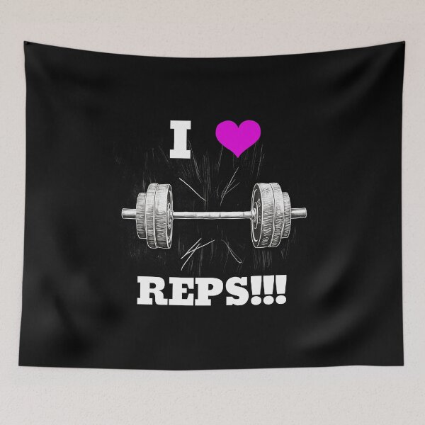 Item preview, I LOVE / HEART REPS!!!, White Lettering Pink Heart Barbell Design designed and sold by Primal Pump Co LTD.