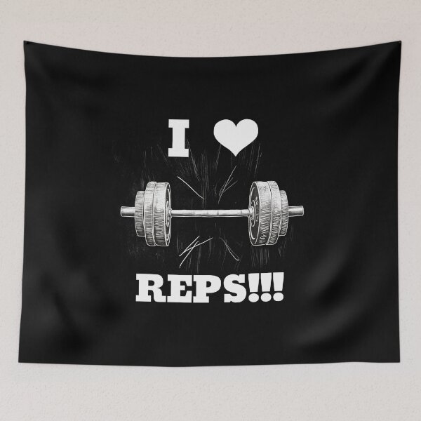 Item preview, I LOVE / HEART REPS!!!, White Lettering White Heart Barbell Design designed and sold by Primal Pump Co LTD.