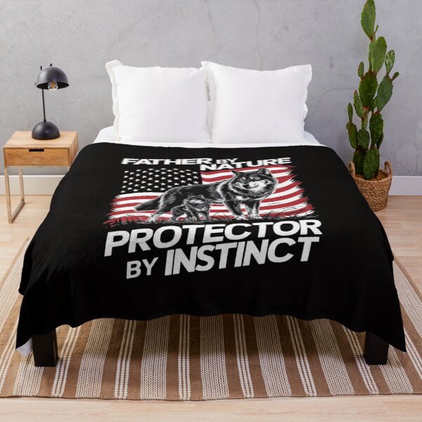 Item preview, Father by Nature, Protector by Instinct - Patriotic Wolf T-Shirt designed and sold by HOMEDESIGNPRINT.