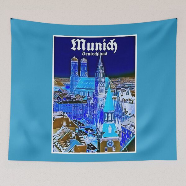 Item preview, Munich Deutschland Vintage Nighttime View Travel and Tourism Advertising Print designed and sold by posterbobs.