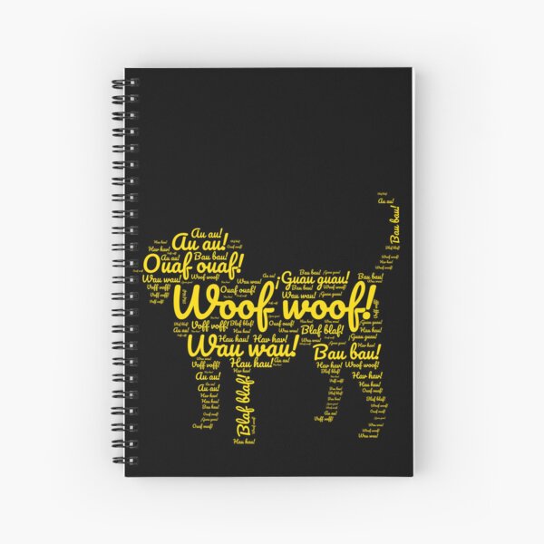 Vista previa del artículo con la obra «Recopilación de sonidos de perros de varios idiomas en amarillo», diseñado y vendido por LittleLizzard.