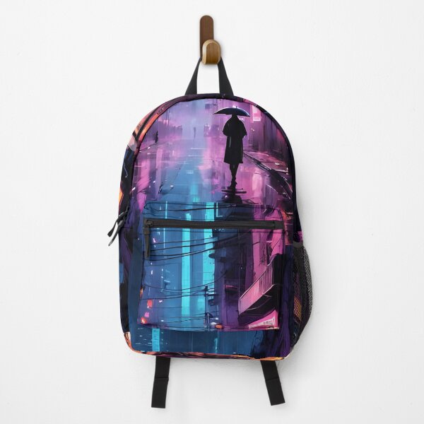 Item preview, Cyberpunk Night: Lone Figure Under Neon Glow designed and sold by ByteyCreatives.