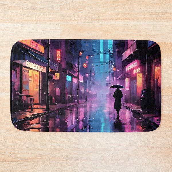 Item preview, Cyberpunk Night: Lone Figure Under Neon Glow designed and sold by ByteyCreatives.