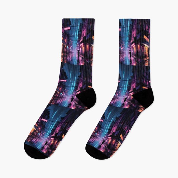 Item preview, Cyberpunk Night: Lone Figure Under Neon Glow designed and sold by ByteyCreatives.
