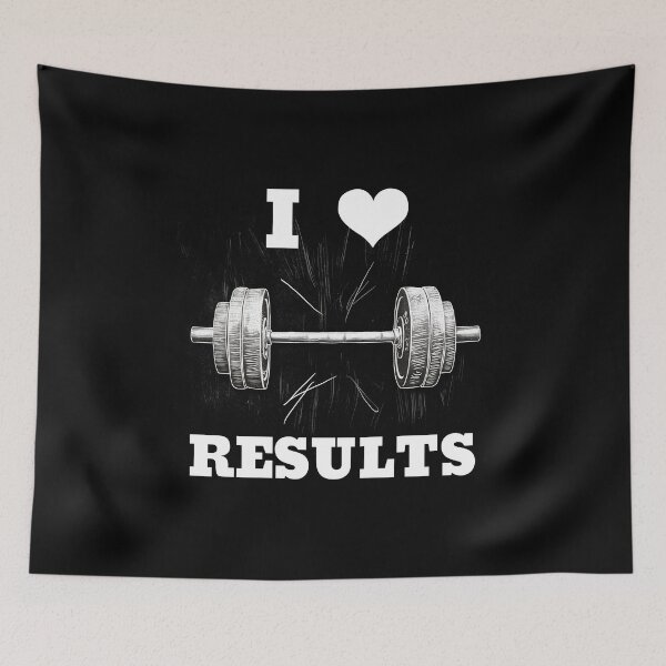 Item preview, I LOVE / HEART RESULTS, White Lettering White Heart Barbell Design designed and sold by Primal Pump Co LTD.