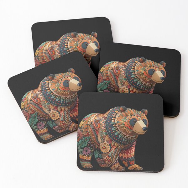 Aperçu de l'œuvre Conception 3D d'ours folklorique en bois créée et vendue par Folksy Living.